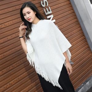 Halsdukar 2023 Autumn and Winter Korean Style Women's Clothing V-ringning Ljusbräda Tassel Stitching sjal Cape tröja Kvinna i
