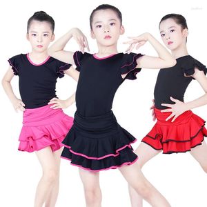 Stage Wear JUSTSAIYAN Children Latin Dance Dress V-neck Short Sleeve Suit Practice Clothes Girls Skirt