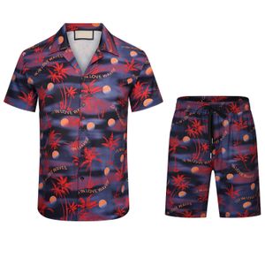ファッションデザイナーハワイビーチカジュアルシャツセットサマーメンズビジネスシャツ半袖トップルーズシャツアジアサイズM-XXXLG02