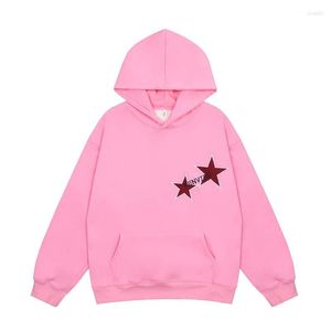 Moletom Masculino Moda Primavera Moda Marca Retro Letra Estrelas Bordado Suéter com Capuz Casal Casual Solto Top Streetwear