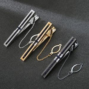 Manschettkedjor Kedja slips Clip Fashion Men 'Formal Wear Business Banket Cocktail Party Luxury Crystal Tieclips Wedding Accessories 230801