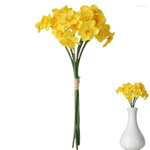 Decorative Flowers Artificial Narcissus 6 Heads Bridal Wedding Bouquet Fake Home Garden Party Decoration Flower