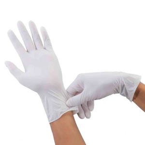 100 шт. Оптовые высококачественные одно качественные одноразовые белые нитрильные перчатки бесплатно для инспекционного промышленного лабораторного дома и Supermaket Comploy LL
