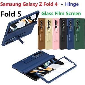 Pu läderstativ för Samsung Galaxy Z Fold 4 Fold3 Fold 5 Case gångjärn skyddande filmglasskärmskydd