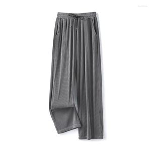 Men's Pants Summer Wide-leg Ice Silk Solid Color Striped Thin Section Drape Casual Sports Loose Straight Trousers