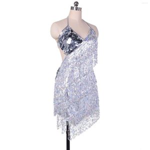 Scen Wear Personlighet Glitter Tassel Latin Dress Lady Night Club Performance T Kläder fransar Ballroom Standard