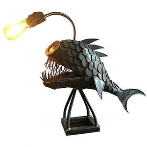 Decorative Objects Figurines Retro Table Lamp Angler Fish Light with Flexible Head Artistic Lamps for Home Bar Cafe Art Ornaments 230801