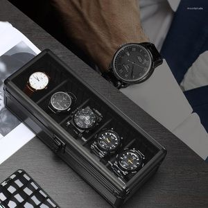 Caixas de relógios com 5 compartimentos de alta qualidade em liga de alumínio armazenamento destacável móvel faça você mesmo display de intervalo interno