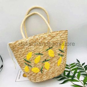 Totes 2023 Ny citronbroderi Small Grass Bag Handwoven Beach Handbag Beach Leisure Women's Top Bagstylishhandbagsstore