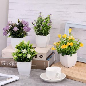 Decorative Flowers Artificial Plants Bonsai Small Flower Pot Milan Grass Eucalyptus Leaves Rose Potted Ornaments Home Decoration Garden