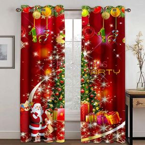 Gardin Happy Year Drape Merry Chrismas Red Santa Claus Elk 2 Pieces Thin Window For Living Room Bedroom Decor