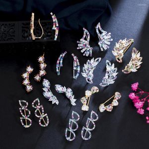 Studörhängen Treegraces mode Multicolor CZ Crystal Gold Color Simple Small Feather Heart Ear Cuff Smycken för kvinnor ER955