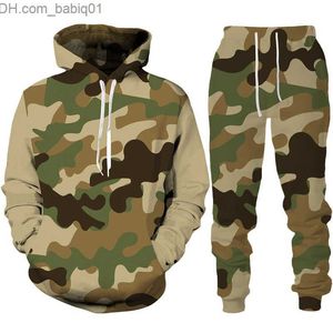 Men's Tracksuits Camouflage 3D Print Men's Hoodies/Pants/Suit Outdoor Fitness Sportswear Hooded Sweatshirt Two Piece Set Couple Jogging Tracksuit T230802