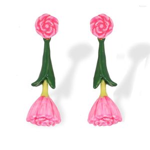 Stud Earrings Chinoiserie Flower Series Small Fresh Green Leaves Custom Hand-painted Enamel Glaze Gold-plated