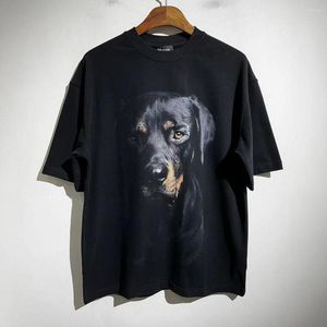 Erkek Tişörtleri 2023ss High Street Köpek Baskı Büyük Boy T-Shirt Sıradan Çok Yönlü Pamuk Üst Tees y2k Sokak Giyim Erkek ve Kadın Kıyafetleri Giyim