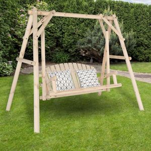 Camp Furniture 6.5ft Outdoor Wooden Swing Basket Wicker Chair Courtyard Garden Rocking Patio Balcony