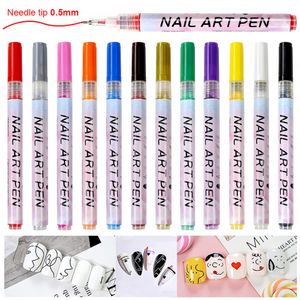 Nail Polish 12 Color Pen Brush Graffiti DIY 3D Waterproof SemiPermanent Drawing Lines Gel Art Manicure Tools Decor 230802