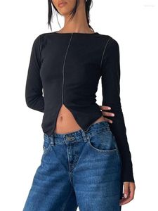 Koszule damskie Fomoyuu Women S Bezproblemowy żebrowany V SCICK DŁUGO ROKEW TOP - Slim Fit Podstawowa koszulka dzianinowa do ćwiczeń treningowych i jogi