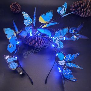 Tiara Borboleta Brilhante com Luzes LED Decorações de Aniversário Feminino Faixas de Cabelo Borboleta para Casamento Presentes Damas de Honra