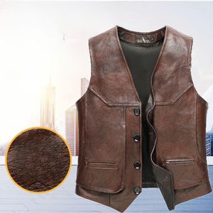 Men's Vests Men 2023 Spring Autumn Vintage Genuine Leather Vest Male Multi-Pockets Sleeveless Jacket Real Cowhide Waistcoat D408