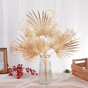 Dekorative Blumen Gold Künstliche Pflanze Eukalyptus Zweig Blätter Weihnachtsdekorationen Für Zuhause Vase Party Hochzeit Blumenarrangement DIY