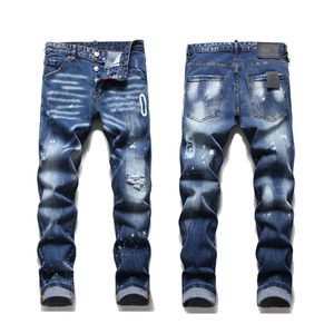 män designer jeans kvinnor rippade byxor blå mager stretch motorcykel knä hål lång rak denim byxor trendiga hiphop streetwear