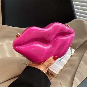 Borse da sera Pochette da festa a forma di labbra sexy per le donne Borse da sposa rosa deluxe e borsette a tracolla a catena femminile