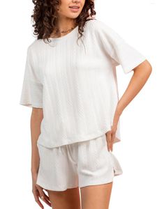 Scriardv Damen-Nachtwäsche, lässiges 2-teiliges Set, kurzärmelige Bluse mit V-Ausschnitt und Knöpfen mit elastischem Bund, Shorts – stilvolle Loungewear für Herren