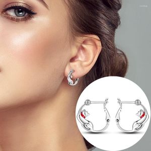 Hoopörhängen toply Simple Shiny Zircon Silver 925 Circle Ear Rings smycken KJE10X