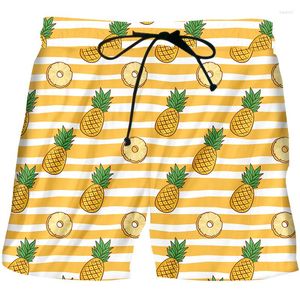 Herr shorts sommar cool 3d frukt tryckt randiga ananas casual man hip hop sport strand överdimensionerad grossist