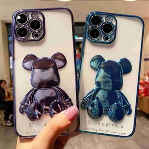 Cell Phone Cases Luxury Electroplate Bear Case for iPhone 13 Pro Max 12 11 Xs Max X Xr 8 7 Plus SE 2020 Bling Plating Shockproof Soft Back Cover L230731