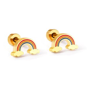 Sweet Rainbow Earrings for Women Enamel Gold Plated Stainless Steel Clouds Strawberry Shell Earring Romatic Jewelry gift