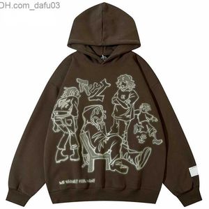 Men's Hoodies Sweatshirts Cartoon printed Hoodie women's retro Hoodie plush thick sweater autumn and winter casual loose hanging lazy hoodie top women Z230802