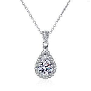 Chains 925 Sterling Silver 2 CT D Color Moissanite Diamond Necklace For Women Water Drop Clavicle Chain Pendant Necklaces Jewelry