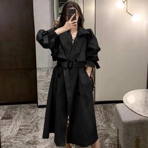 Women's Trench Coats Turn Down Collar V Neck Double Breasted Coat Women Winter Clothes With Belt Korean Style Casual Slim Windbreaker