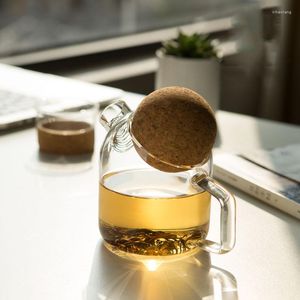 Hip Flasks Estilo japonês Bule de vidro resistente ao calor Simples Flower Tea Maker Cool Chaleira Copo de água transparente Decoração de mesa