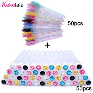 Make-up-Tools Kekelala 50 Stück wiederverwendbare leere Smile-Wimpernbürstenröhre mit glitzerndem Kristall-Wimpern-Mascara-Zauberstab, rosafarbenes Gold-Spoolie-Etui 230801