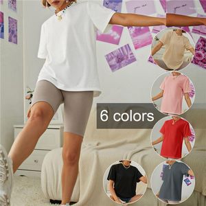 Kvinnors T-skjortor Summer Fashion Casual Round Neck Short Sleeve Loose Solid Color T-shirt Ladies Shorts Cotton Tshirts M-3XL