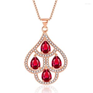 Pendant Necklaces Fashionable Elegant Peacock Open Screen Ruby Drop-Shaped Gem Necklace Colorful Jewelry