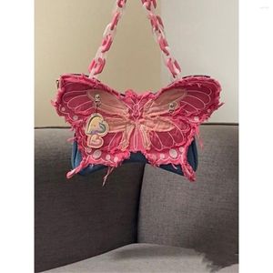 Denim Butterfly Contrast Wrap Chain Strap Single Shoulder Crossbody Underarm Bag Girl Y2k Cool Purses And Handbags