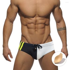 Men's Swimwear Color Block Swimming Trunks Summer Quick-Drying Beach Surf Vacation Shorts Sexy Low Waist Swimsuit With Push Pad