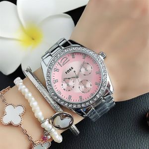 Fashion Brand Watches women Girl crystal 3 Dials style Metal steel band Quartz Wrist Watch FO 08340P