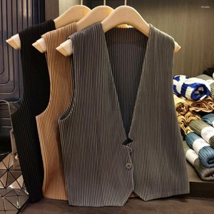 Women's Vests Miyake Pleated Fashion Casual Solid Coat Vest T-shirt Appear Thin Office Ladies Summer V Neck Shirts And Blouses Women