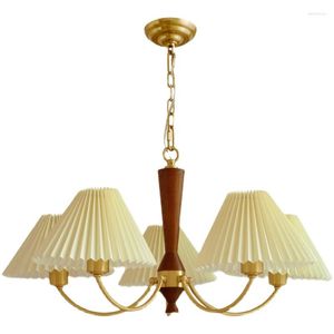 Lustres de design nórdico candeeiro de suspensão de madeira de bronze pingente de arte lustre LED decoração de casa vintage interior sala de estar cozinha lustre