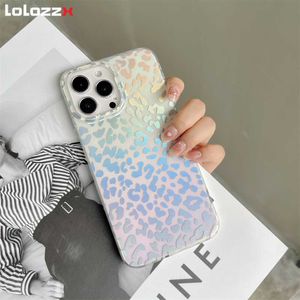 Mobiltelefonfodral Trendiga Laser Tiger Leopard Print Gradient Telefonfodral för iPhone 12 13 14 Pro Max Plus Soft stockproof Bumpe Back Cover Funda L230731