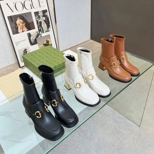 Kvinnor Mid Heel Boot Woman Jersey Leather Ankel Boot Knee Boots Designer Platform Martin Booty Chelsea Motorcykelstövlar