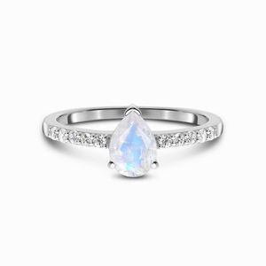 Japan och Sydkorea Cool Wind S925 Sterling Silver Droplet Moonlight Stone Micro Zircon Ring Women's Small Jewelry