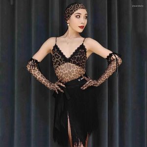 Stage Wear Latin Dance Dress Women Leopard Tops Black Tassel Skirt Practice Clothing Adult Rumba Clothes Competition DNV18342