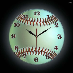 Orologi da parete Orologio stampato con palla da baseball per camera da letto Comodino Nightlight Luminoso Baseballers Home Decor Orologio con illuminazione a LED