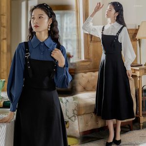 Casual Dresses Spring Fall Fashion Shirt Topps Suspender Strap Date Dress Office Wear Women Formal Trendy Sexig Birthday Clothes Dinner Party Party